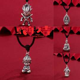 S999纯银八宝罗盘项链手工编织红绳金刚结新年爆款本命年红绳礼物