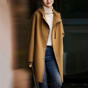 2023 autumn and winter New Fashion Korean style slimming casual all-match hooded stitching long sleeve woolen overcoat coat for women fashion