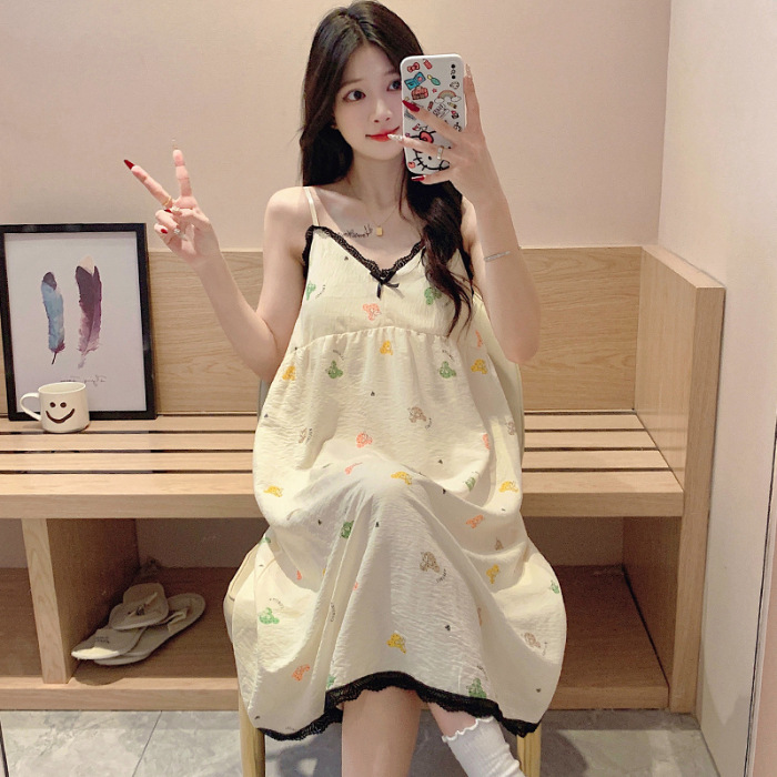 2024 pijama de verano damas cojín de pecho vestido de cabina pijama de verano lindo dulce dibujos animados ropa para el hogar al por mayor