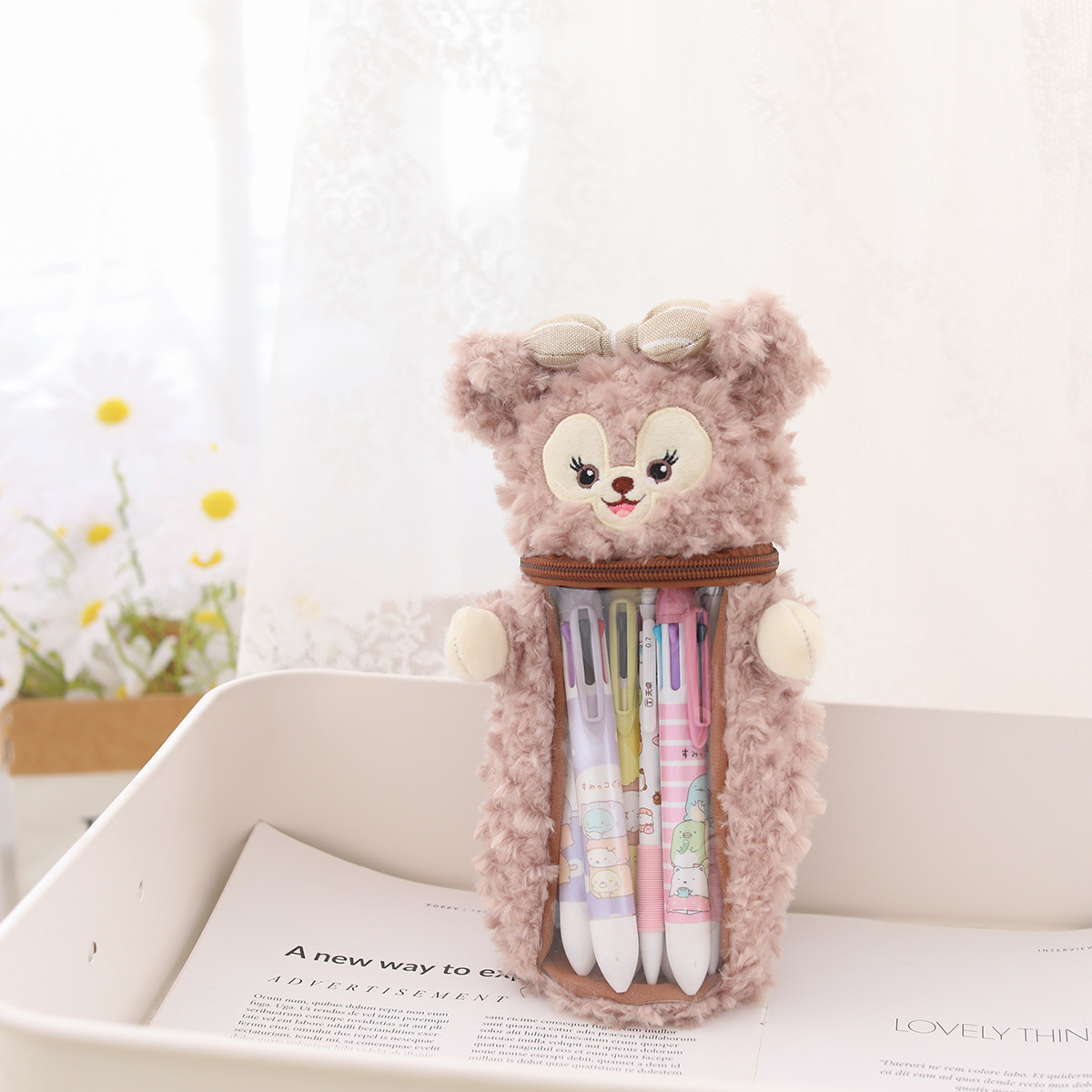 Japonés de dibujos animados lindo estrella Delu coolomi peluche lápiz caso titular la pluma popular chica corazón bolsa almacenamiento transparente regalo