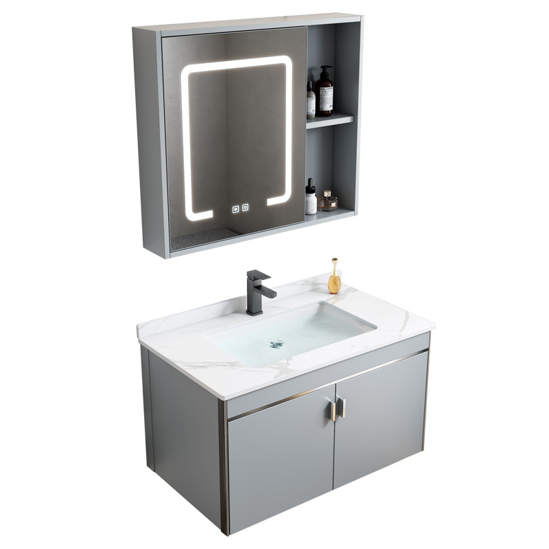 Hotel espacio gabinete de baño de aluminio combinado lavabo cerámica lavabo gabinete lavabo mesa de lavado transfronteriza