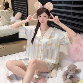 外贸跨境睡衣女2026夏季新款长袖开衫感仿真丝家居服两件套装6月7