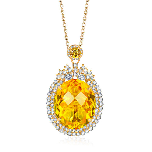 Live Broadcast Large Dove Egg Yolk Diamond Colored Treasure Pendant Palace Style Luxurious Zircon Full-Inlaid Oval Gemstone Necklace