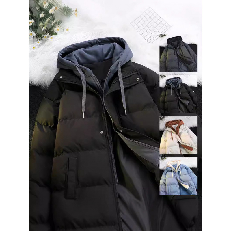 2024 invierno nuevo engrosado calentamiento con capuchón ropa de algodón suelta de tamaño grande juvenil falso de dos chaquetas casuales de algodón