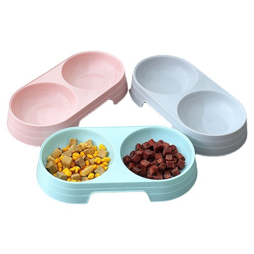 ins macaron pet double bowl wholesale small cat water bowl plastic dog bowl anti-knock over dog basin pet supplies