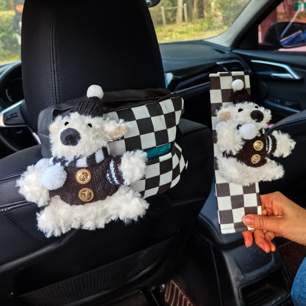 Cute West Highland car toallas bolsa de papel caja de toallas montada en el automóvil colgante caja de extracción muñeca adornos del automóvil regalo de automóvil