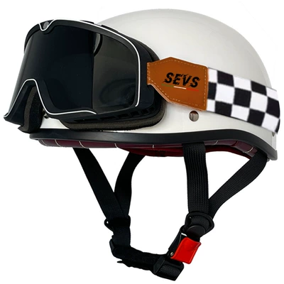 Motosiklet kaskı (dəbilqə) — cross-border scoop helmet small helmet - bright-white-miclarge-large-frame-goggles-m
