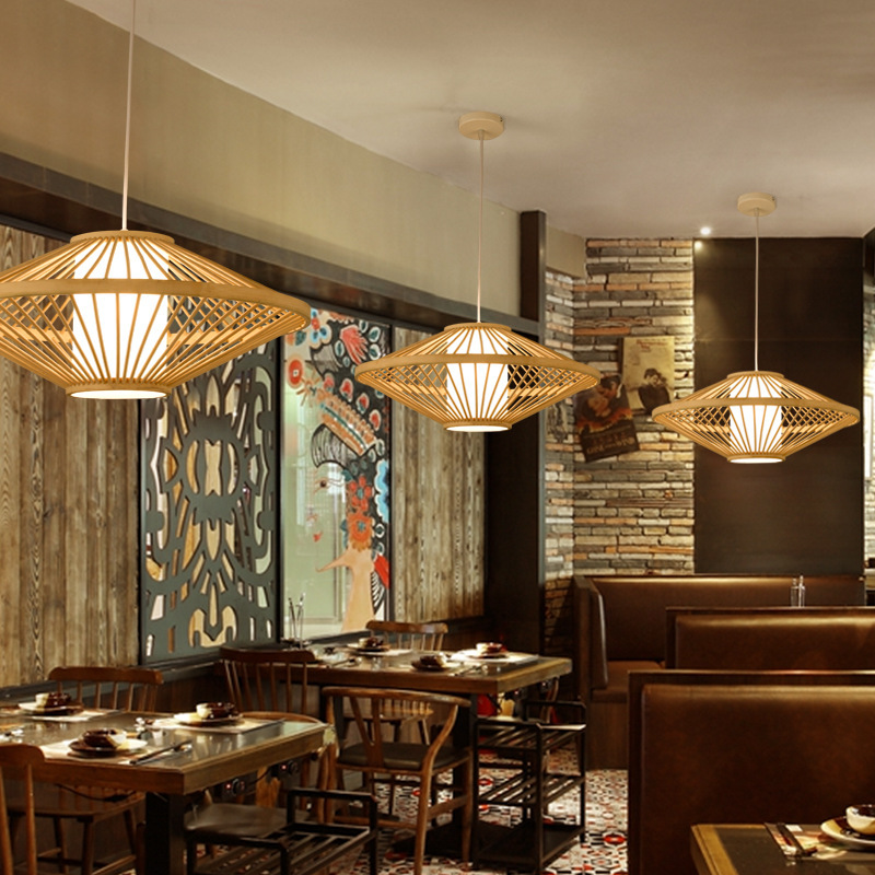 Lámpara del restaurante nueva china zen japonesa lámpara de bambú sala de té linterna tienda de olla caliente lámpara de bambú artístico lienzo trenzado al por mayor sin