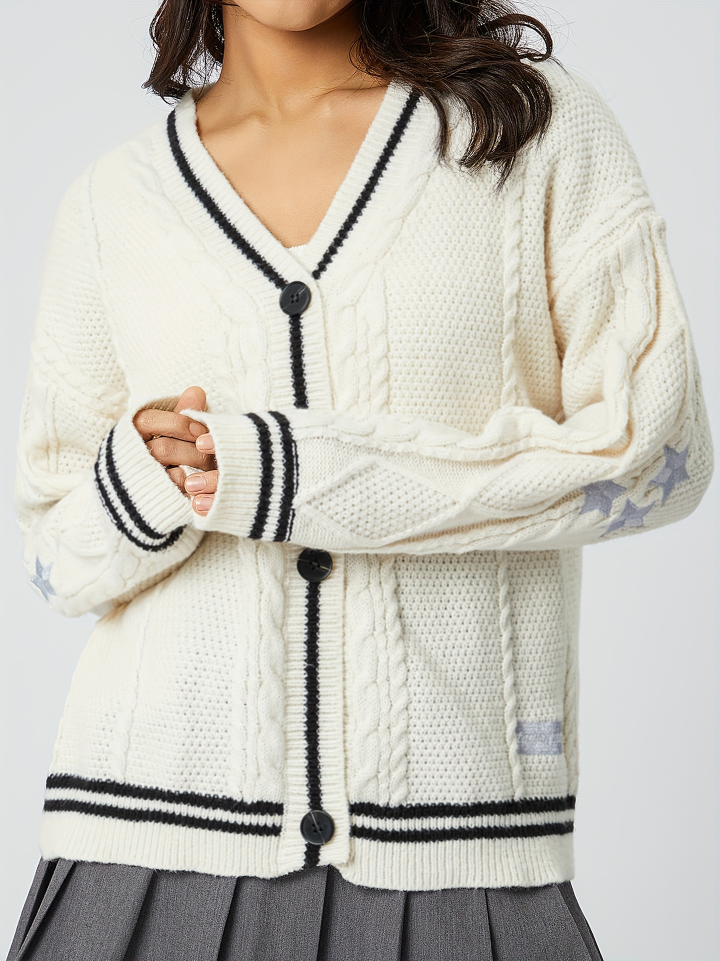 Damen Strickjacke Mit Stickerei Für Herbst Und Winter Leger_voghion.com
