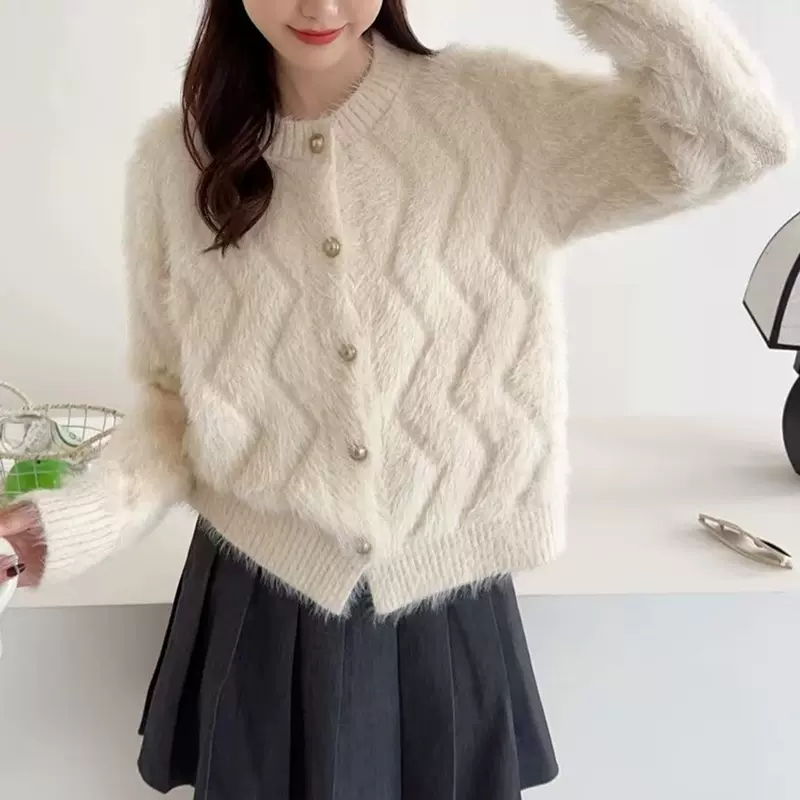 仿水貂毛小香风毛衣外套女春秋冬季2025新款高级感软糯毛绒绒上衣