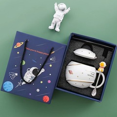 創意卡通星球禮盒套裝帶蓋帶勺子咖啡馬克杯開業伴手禮品陶瓷杯