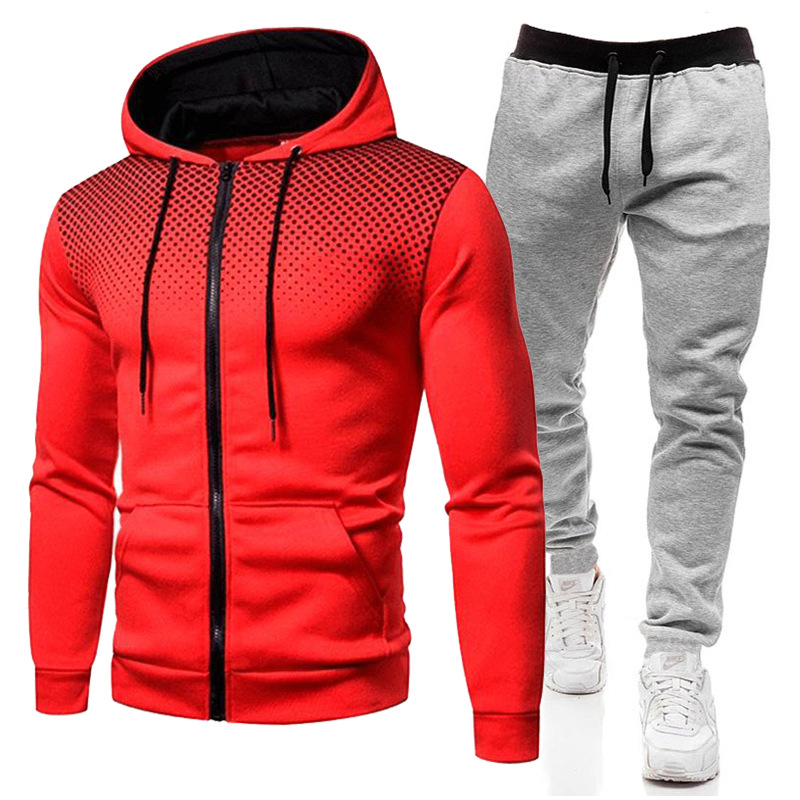 New round dot printed solid color zipper set for autumn winter plush men women's sports hoodies, sweaters, and pants_voghion.com