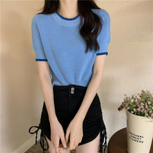 韩系甜美短款温柔上衣针织衫女夏季设计感小众短袖小个子T恤ins潮