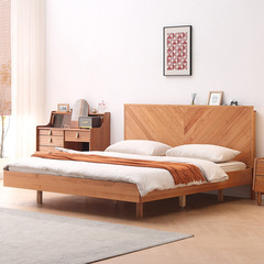 Cherry Wood Full Solid Wood Bed Nordic Double Bed 1.8m 1.5m Simple Modern Japanese Retro Master Bedroom Solid Wood Bed