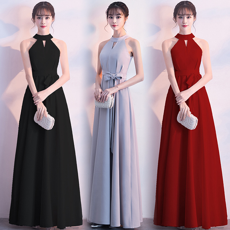 Choir Dress 2026 New Model Socialite Halter Neck Long Banquet Elegant Sleeveless Solid Color Host Dress Evening Gown