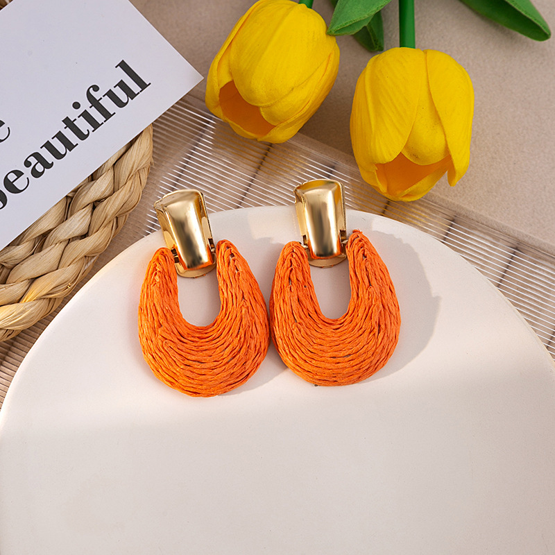 15g Weight Alloy Ear Needle Material Drop Earrings Classification 1 Pair Quantity Holiday, Daily Occasion raffia Material Geometric Pattern Women's Gender Retro Style 1 Pair Retro Geometric Raffia Drop Earrings 12