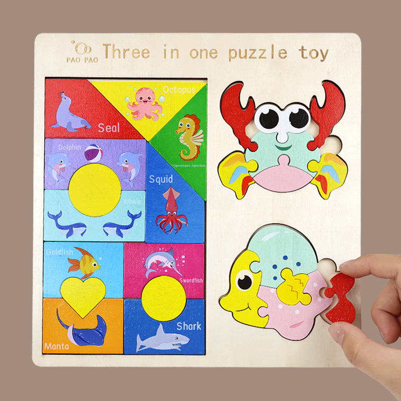 Iluminación tres en uno, conocimiento marino de animales, desarrollo de inteligencia beneficiosa, educación temprana, juguetes para bebés, rompecabezas divertidos, rompecabezas de inteligencia