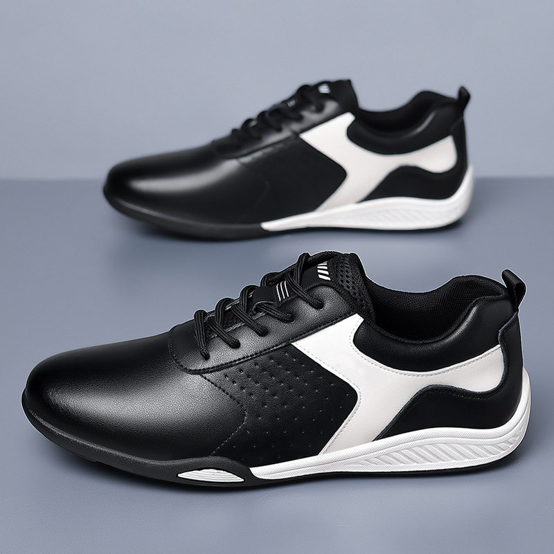 Giày sneaker nam da bò mặt mềm chống mài mòn, đế cao su gót thấp 1–3 cm, phối đồ dễ — PZ9872 màu trắng, PZ9872 màu đen