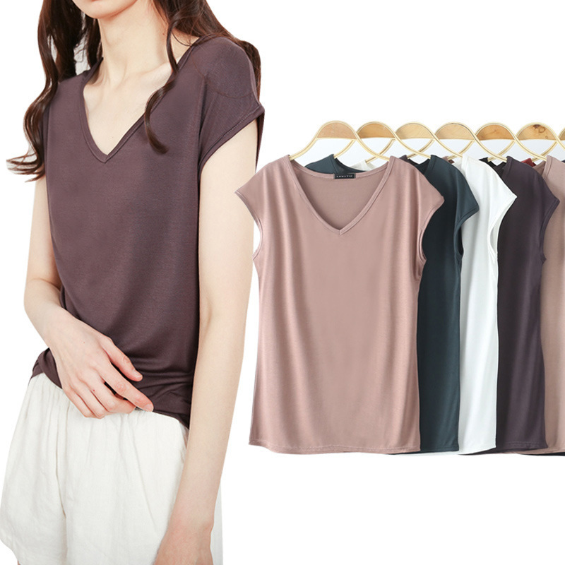 Summer New Korean Style Modal Solid Color V-neck Sleeveless Loose Women's T-shirt Casual Base Shirt Inner Top Summer New Korean Style Modal Solid Color V-neck Sleeveless Loose Women's T-shirt Casual Base Shirt Inner Top
