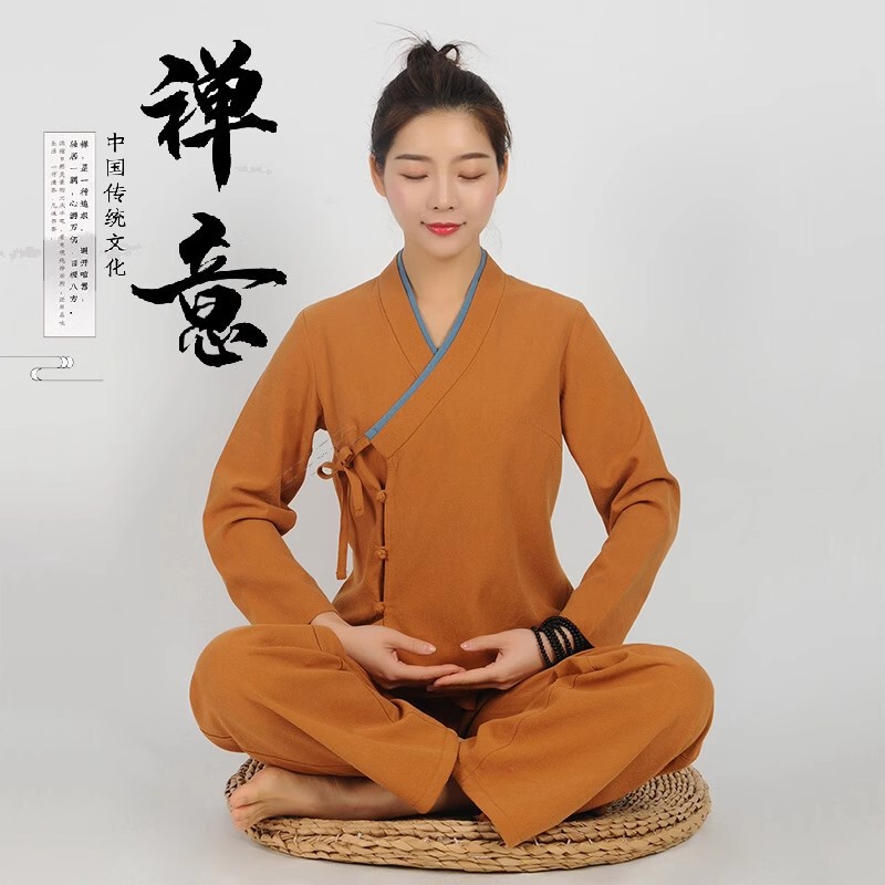 Women's Buddhist Zen Cotton and Linen Chinese Style Suit for Meditation and Practice, Customizable Logo Available