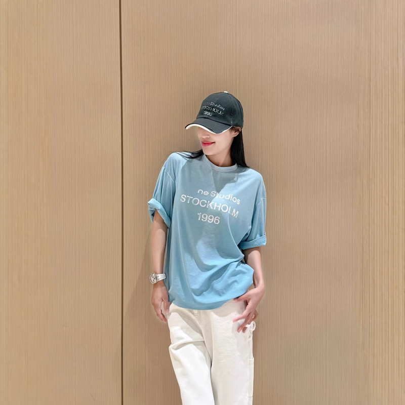 Nanyou High-Quality Ac Letter Print Short-Sleeve T-Shirt for Women, 2026 Summer New Style, Loose Fit, Slimming, Round Neck, Vintage Top