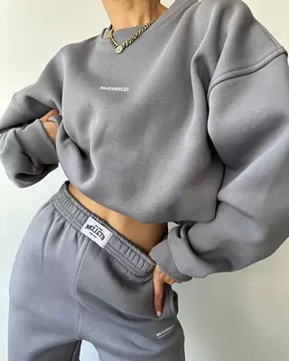 Fashion Casual Round Neck Sweatshirt Pants Set - Slabstone Grey - View 1