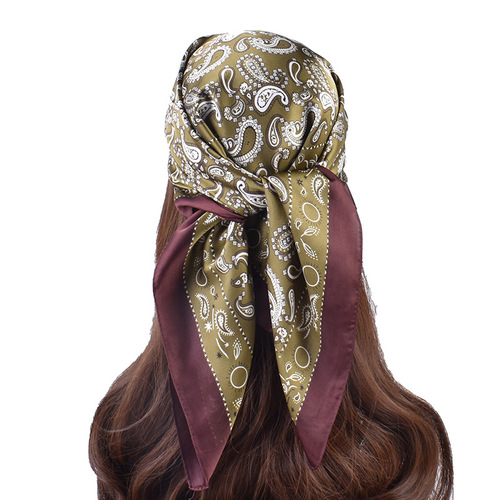 Qianlu new twill silk 70*70 square scarf printed black edge cashew scarf wholesale European and American style supply