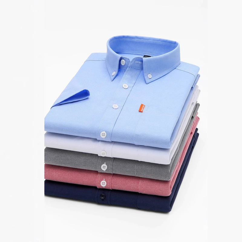 Promotional Men's Summer Pure Cotton Oxford Short-Sleeved Shirt, Slim Fit, Pointed Collar, No-Iron Treatment, Casual Breathable Shirt, Handsome