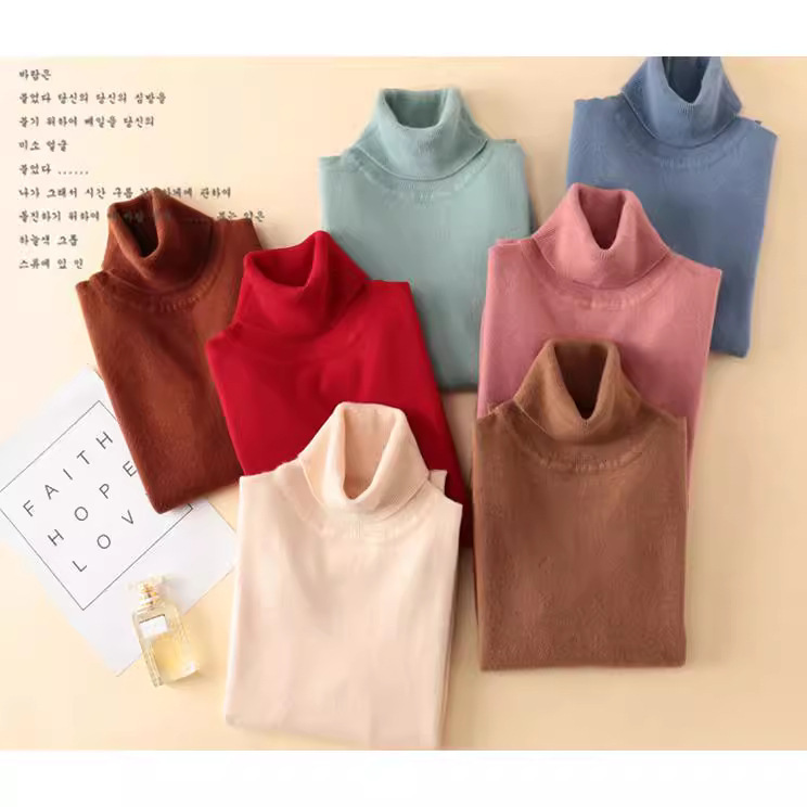 Cashmere Sweater for Women, Knitted Pullover with High Collar, Solid Color Base Shirt, Slim Fit Wool Sweater, Flattering and Slimming
