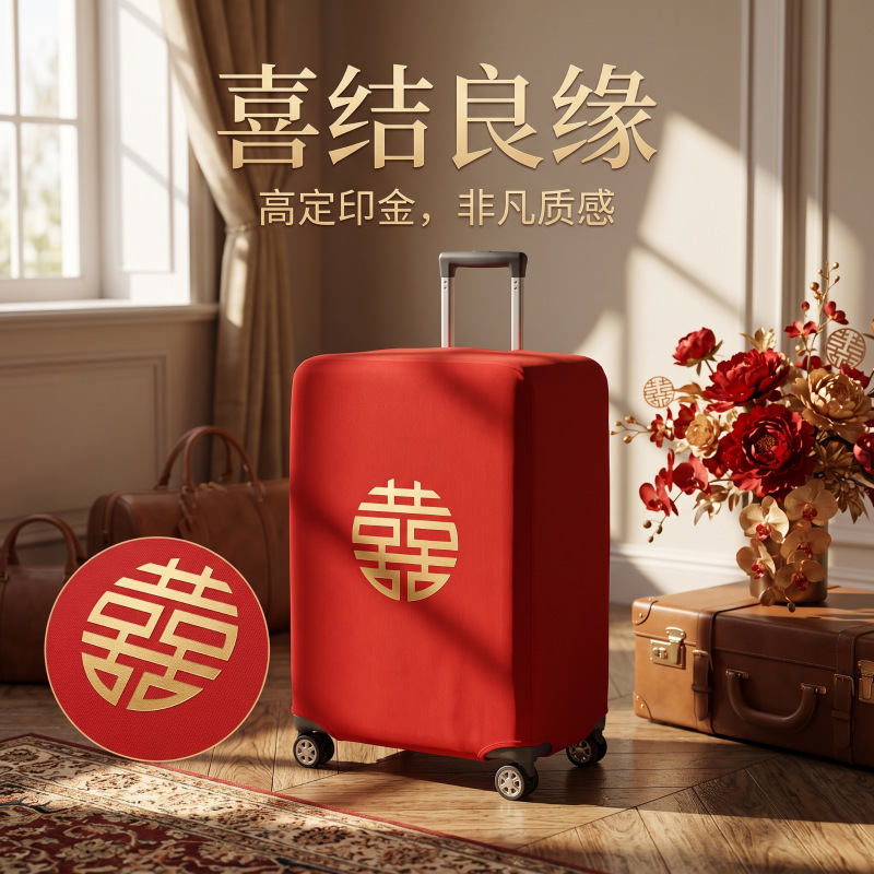 Wedding dowry luggage cover with "double happiness" design, password-protected suitcase dust cover, wedding luggage cover, home travel luggage protective cover Wedding dowry luggage cover with "double happiness" design, password-protected suitcase dust cover, wedding luggage cover, home travel luggage protective cover