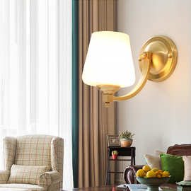 现代欧式复古客厅灯 卧室餐厅床头灯 书房卫生间浴室镜前全铜壁灯