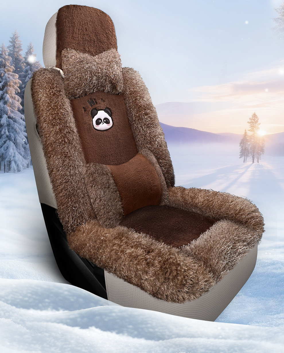 Winter Plush Car Seat Cover for Five Seats, Fully Enclosed Seat Cushion, Warm and Thickeneded Cotton and Linen Cartoon Goddess Seat Cover