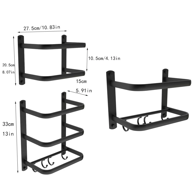 Обработанный и настраиваемый настенный вешалка для полотенец из космического алюминия, полка для ванной, стержень для ванной комнаты, многоуровневая полка для хранения, вешалка для полотенец