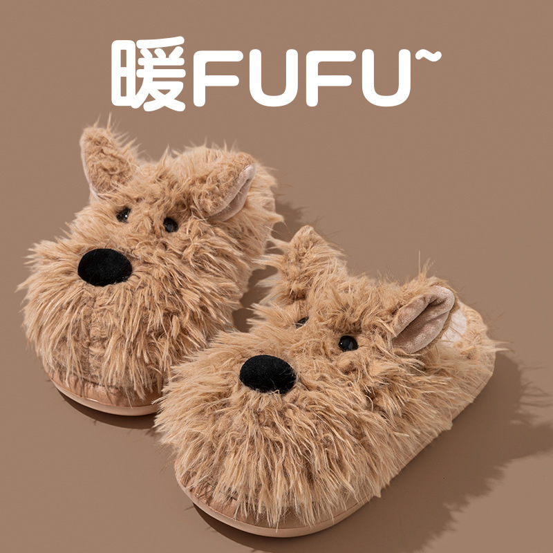 潦草小狗可爱棉拖鞋女士秋冬季加绒保暖棉鞋女室内家用包头月子鞋