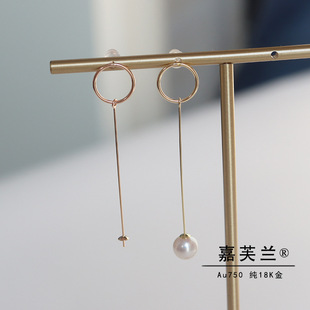 纯G18K真金玫瑰金几何造型耳饰 时尚简约 珍珠耳钉耳环空托配件