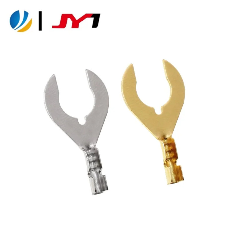 聚盈厂价黄铜镀镍6.4y型5.3叉形M8u型横送汽车线束6.2螃蟹脚端子