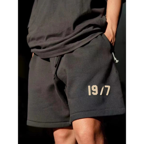 FOG Heavyweight Trendy Short Pants 1977 Fashion Loose Simple Men's Five-Pocket Shorts ESS Silicone Label Five-Pocket Shorts