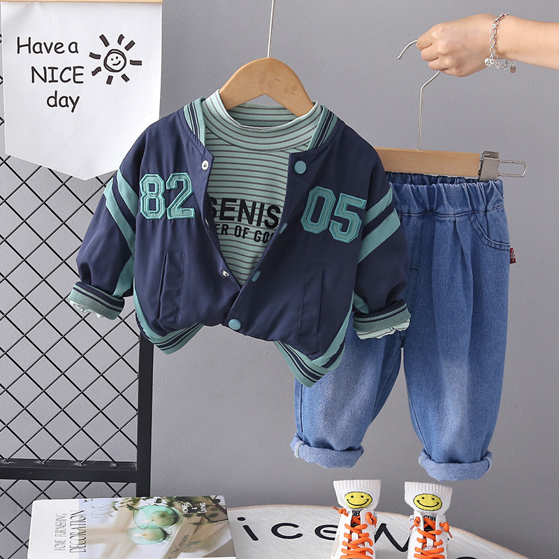 2024 Spring New Boys' Baseball Suit Three piece for Men and Women's Baby Casual Round Neck Sweater Set_voghion.com
