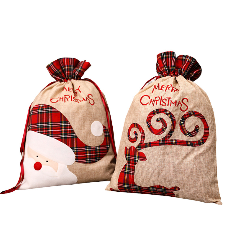 Bolsas de dulces de Navidad transfronterizas grandes lindas bolsas de regalos de Navidad bolsas de lona bolsas de mano de Navidad cuadrada