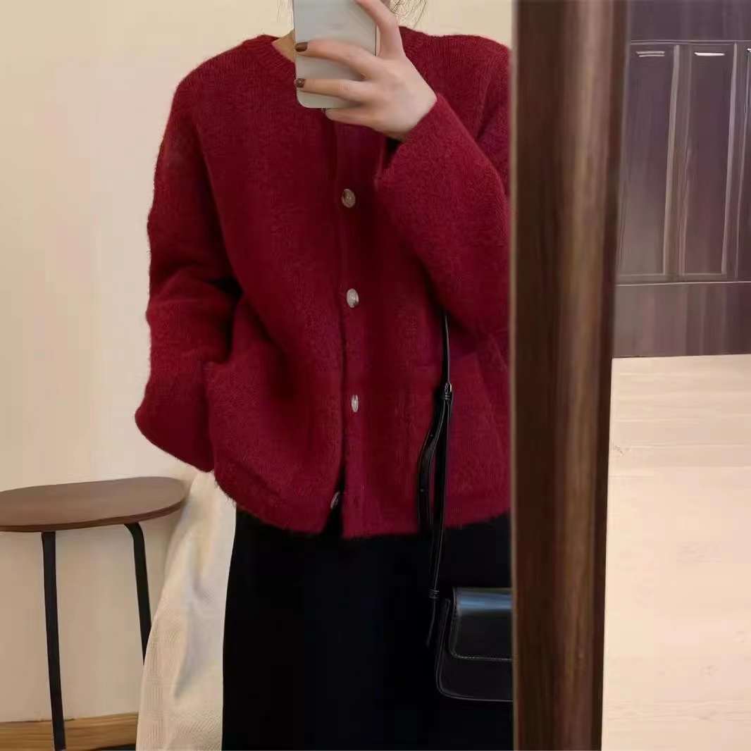 24 invierno Puyuan coreano de alta calidad suéter de cuello redondo para mujeres 2024 nuevo otoño y invierno