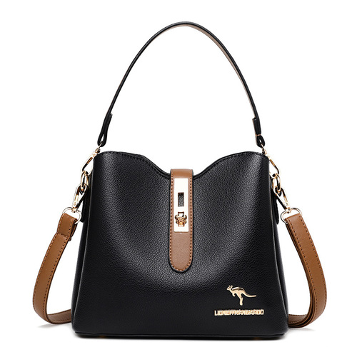 Women's fashion bag spring new large capacity versatile shoulder crossbody bag soft PU solid color simple bucket bag