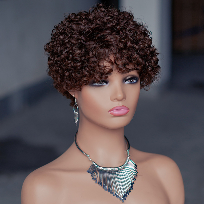 さらさら工場の妖精のかつらアフリカの短い全メカニズムの真人の小さいカールの頭カバーhuman hair wig|undefined