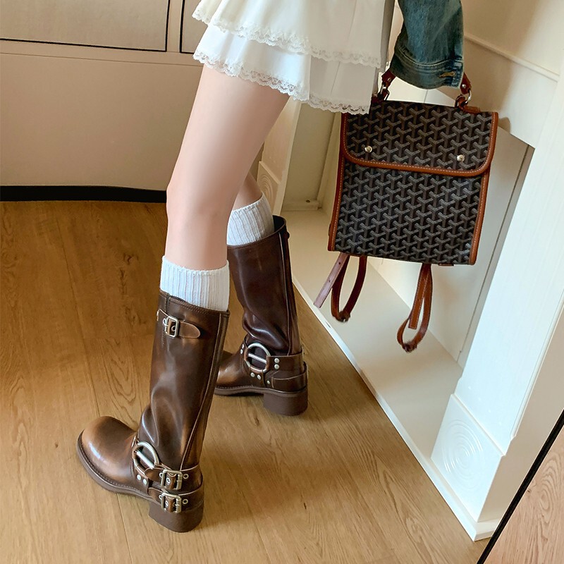 真皮百搭美式短靴女2025春秋新款时尚气质粗跟复古短筒马丁靴|undefined