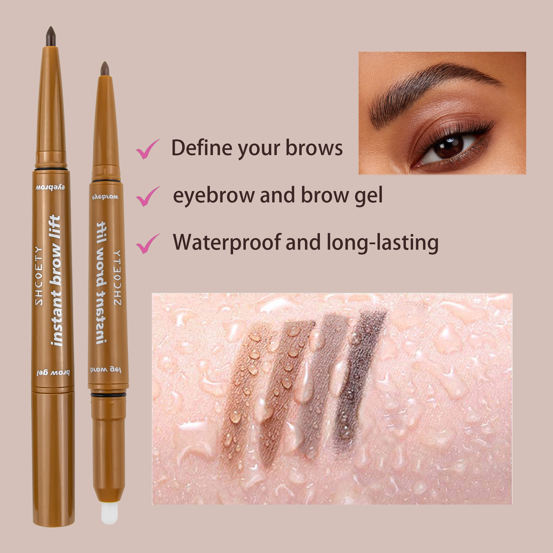 SHCOETY dual-head eyebrow pencil with eyebrow glue, automatic rotation, waterproof, non-fading, natural and long-lasting eyebrow dye, 4-color cross-border undefined