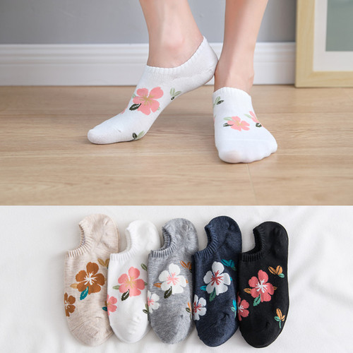 Spring and summer socks for women ins trendy boat socks thin small flower shallow mouth socks sweat-absorbent and breathable women's invisible socks