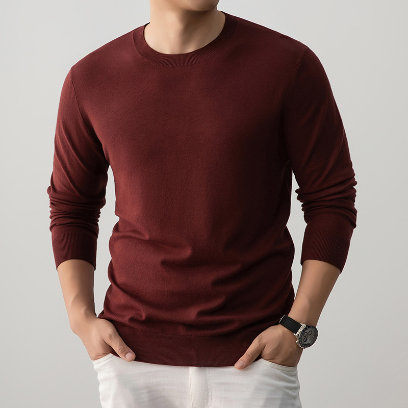 2025 Men's Round Neck Casual Solid Color Autumn and Winter Knit Sweater Versatile Knit Top Wholesale