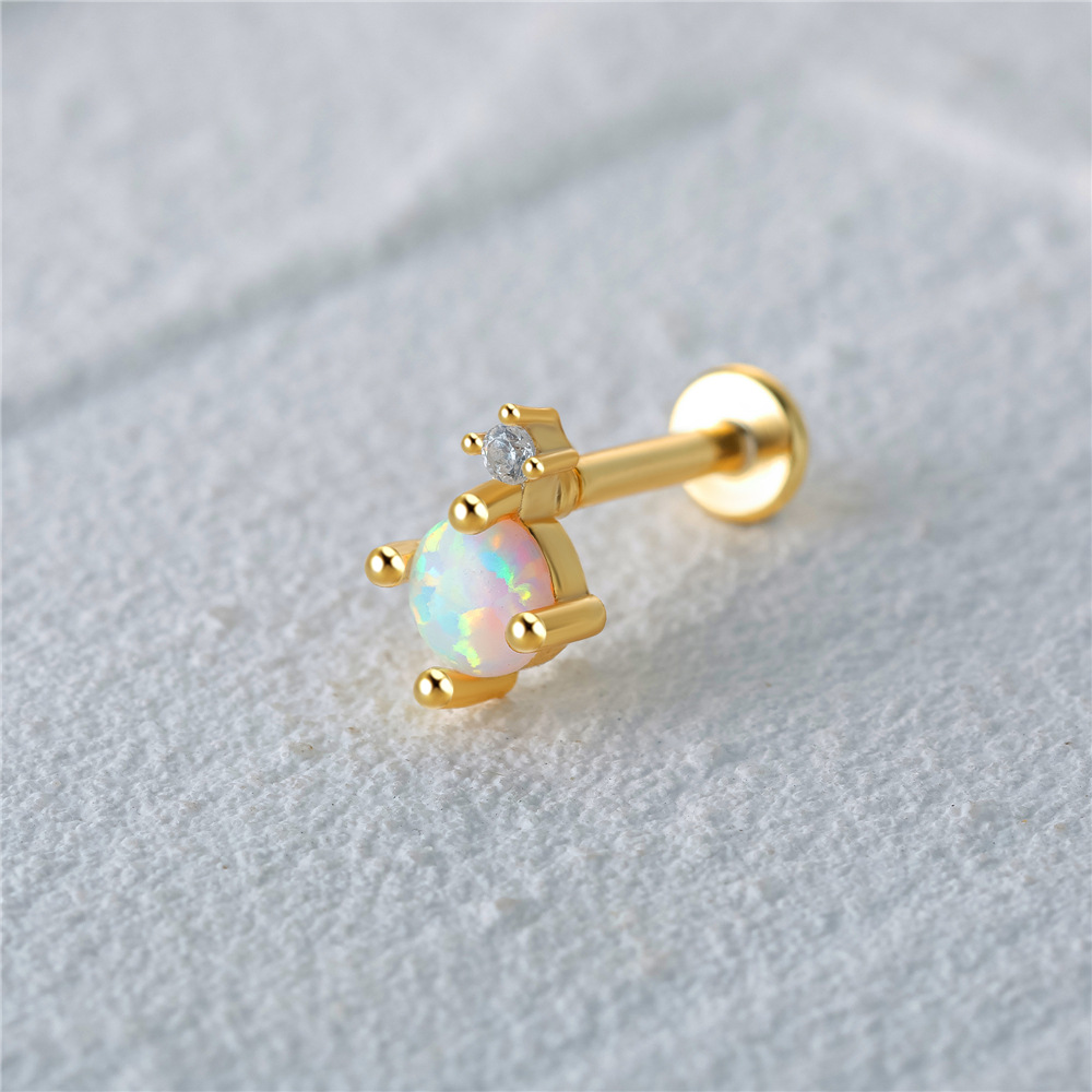 1 Piece Simple Style Geometric Sterling Silver Plating Inlay Opal Ear Studs display picture 3