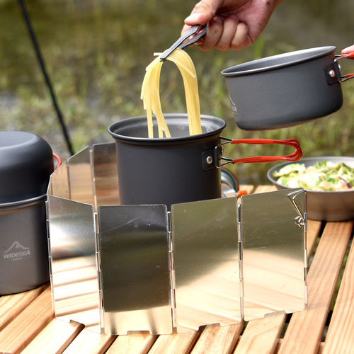 Widesea camping stove accessories outdoor windshield with box 9 pieces 10 pieces foldable aluminum windshield