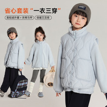 布丁哈鲁儿童外套上衣2025冬季新款女童奥粒绒外套+夹棉马甲套装