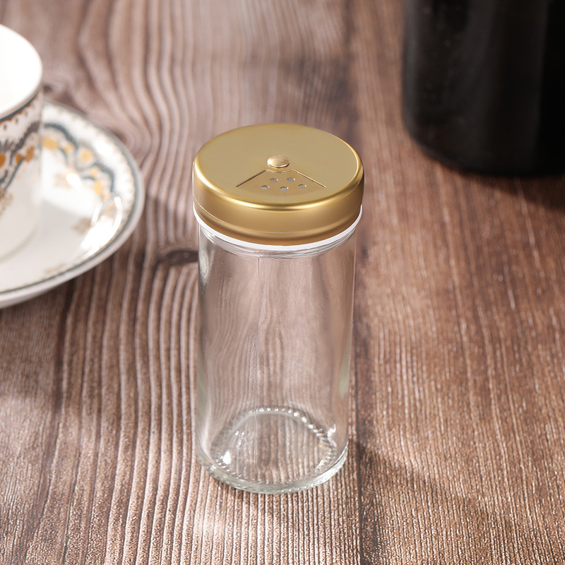 Modern Simple Seasoning Bottle Household Kitchen Seasoning Storage Tank Rotating Lid Matte Black Gold Glass Seasoning Bottle